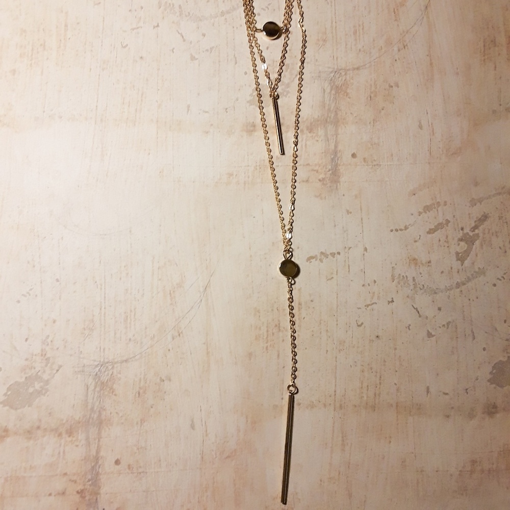 Gold Layered Chain Coin Bar Pendant Necklace - Picture 6 of 7